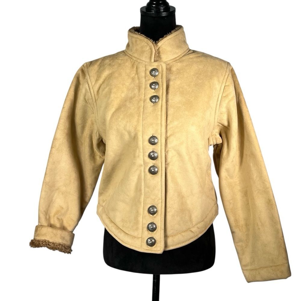 County Clothing Company Tan Western Jacket Faux Suede Shearling Sherpa Cropped - Picture 3 of 16